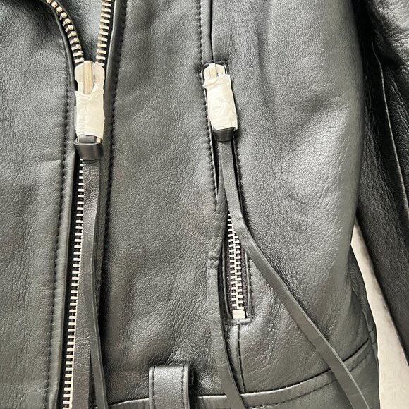 NWT Retrofête Tai Leather Jacket Black/Silver Puff Sleeve XS - Picture 12 of 13